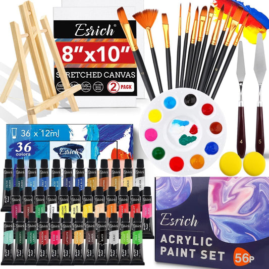 Art Canvas Paint Set 22-Piece Canvas Acrylic Kit with Wood Easel