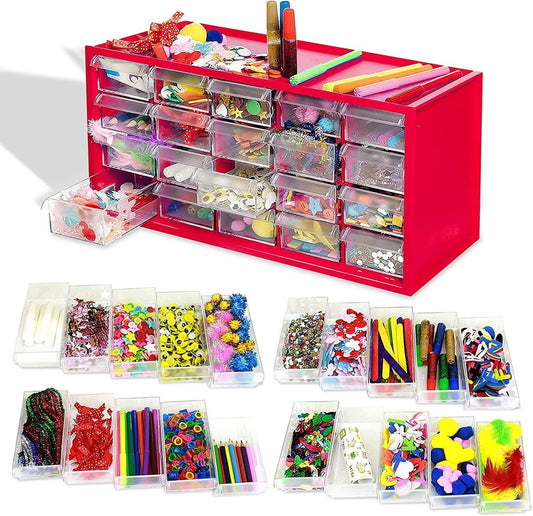 obqo 1405 Pcs Art and Craft Supplies for Kids, Toddler DIY Craft Art Supply Set Included Pipe Cleaners, Pom Poms, Feather, Folding Storage Box - All