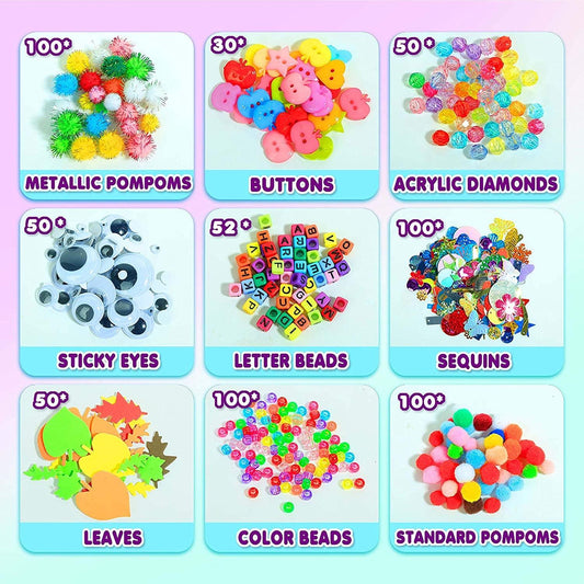 Arts and Crafts Supplies for Kids 1600Pcs DIY Craft Kits Art Supplies  Materials Kids Crafts Set with Pipe Cleaners Craft Box Preschool Homeschool  Toys