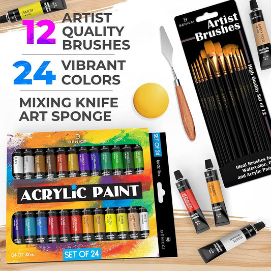 Pack of 25 Pieces Beginners Essentials Acrylic Painting Set In Wooden –  Evercarts