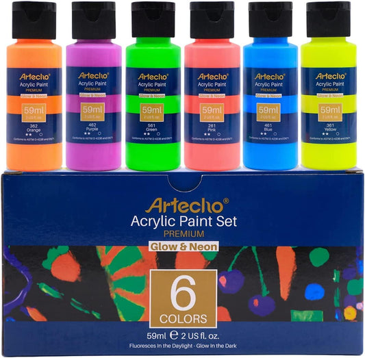 ARTME Glow in The Dark Paint, 10 Bright Colors 60ml/2oz Blacklight Paint  Set, Neon Craft Paint, Acrylic Glow Fluorescent Paint Perfect for Art