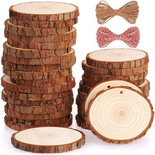 Natural Wood Slices, 39 Pcs 2.4-2.8 inches Craft Unfinished Wood kit  Predrilled with Hole Wooden Circles for DIY Crafts Wedding Decorations  Christmas