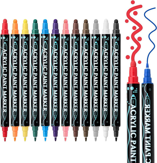 Acrylic Paint Pens, 24 Colors Dual Tip Brush Paint Markers