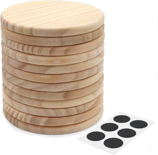 12 PCS Unfinished Square Wood Coasters 4 Inch Blank Wooden Crafts with  Non-Slip Silicon Dots for DIY Stained Engraving