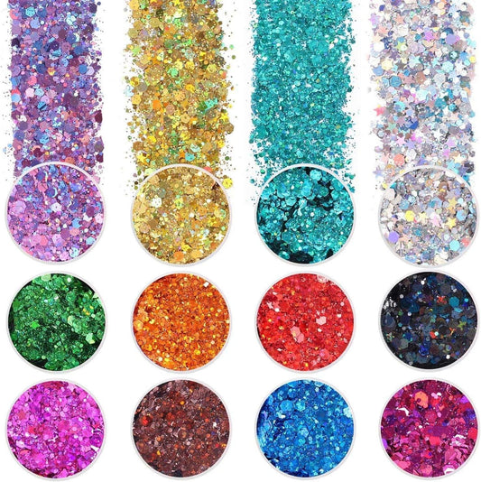 HEMOER Holographic Chunky Glitter, 12 Colors Sparkle Sequins