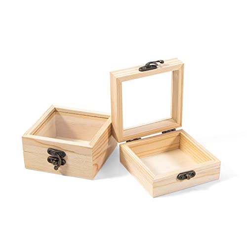 Useekoo Unfinished Wooden Storage Box with Hinged Lid 9.1'' x 9.1'' x 3.9''  Large Keepsake Box