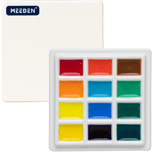 MEEDEN 7-Well Studio Porcelain Paint Palette Tray,Artist Mixing Colour Tray  by 4-3/4 Inches for Watercolor Gouache Painting,Round,White