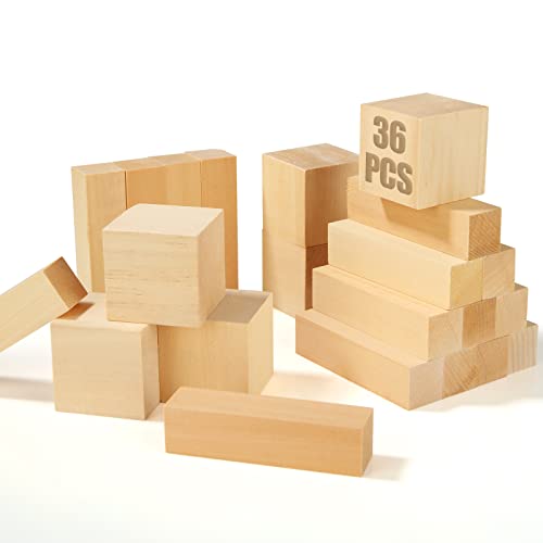 RHBLME 40 PCS Basswood Carving Blocks, 4 x 1 x 1 Unfinished Wood Blocks  for Carving, Wooden Cubes Soft Solid Wooden Basswood for Wood Carving