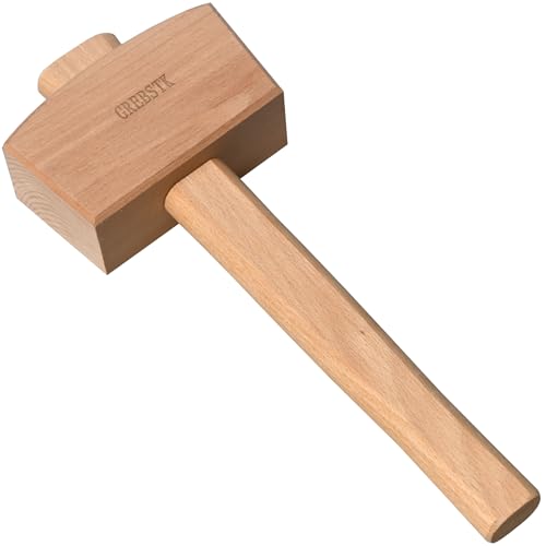 QWORK Wooden Mallet, 9.5 Manual Ice Hammer Mallet Beech Solid Carpenter  Wood Hammer Woodworking Hand Tool