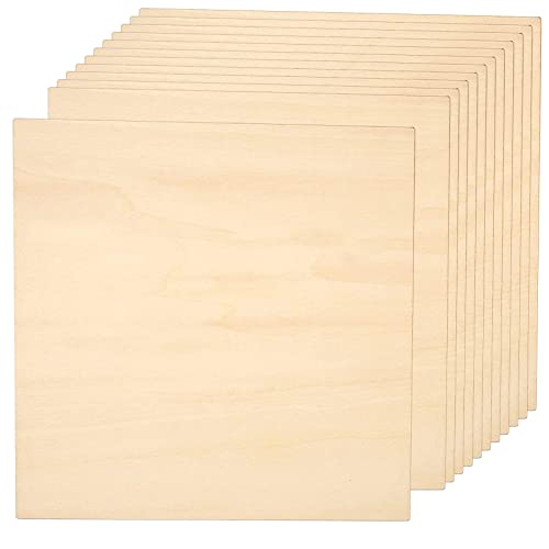 12 Pack 1/8 inch Basswood Sheets 12x12 Square 3mm Plywood Sheets Unfinished Wood Sheets Bass Wood Plywood for Laser Cutting Crafts Mini House
