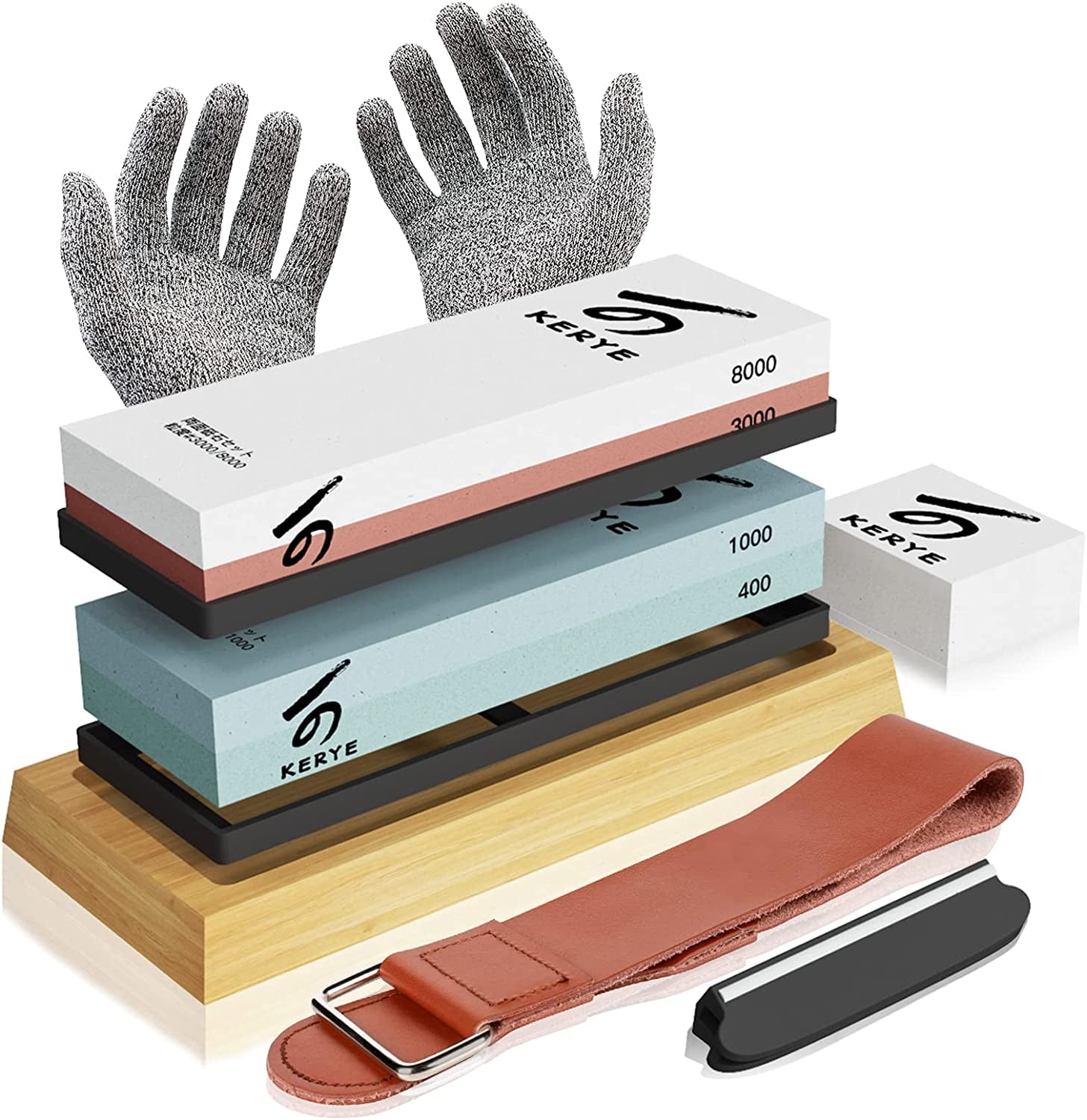 EastVita Knife Sharpening Stone Kit 4 Side Grit 400/1000 3000/8000, 9 Pack  Professional Complete Kitchen Whetstone Set with Anti-Cut Gloves,  Flattening Stone 