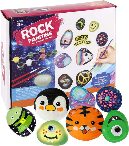 12 Rock Painting Kit, 43 Pcs Arts and Crafts for Kids Ages 6-8+, Art  Supplies wi
