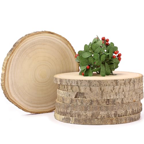  Pllieay 4 Pieces 8-9 Inch Natural Wood Slices Wood Slabs with 4  Pieces Cards and 4 Pieces Wood Table Number Card Holders for Table  Centerpiece, Weddings and Other DIY Projects