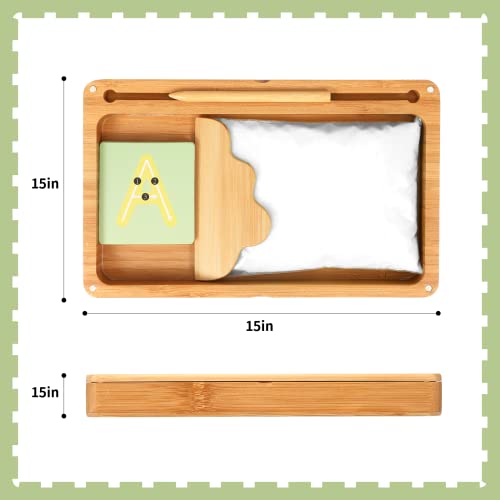 Montessori Sand Tray with Flashcard Holder and Flashcards | Play Sand & Wooden Stylus | Wooden Hexagon Tray | Sensory Bin | Tactile & Sensory Toys 