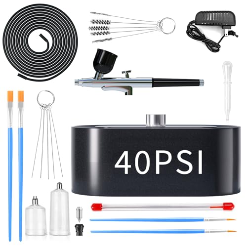 Gocheer Upgraded 40psi Airbrush Kit, Dual-Action Multi-function Airbrush Set with Compressor for Painting Portable Air Brush Set for Cake Decoration M