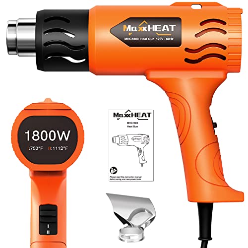 Team Z 1800W Heat Gun Kit-Fixed Dual Temp 752°F&1112°F Hot Air Gun, Hands-Free Operation Heating Gun for Vinyl Wrap, 4 Nozzles Included, Great for