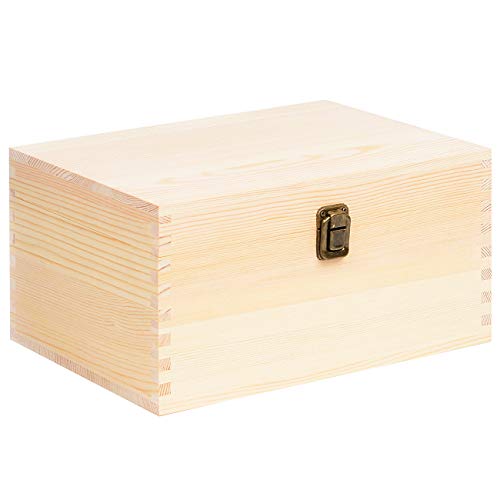 Useekoo Unfinished Wooden Storage Box with Hinged Lid 9.1'' x 9.1'' x 3.9''  Large Keepsake Box Rustic Wood Gift Boxes for Jewelry Art Hobbies DIY  lovers and Valentine's Day Decorations Unfinished Wooden