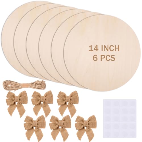  Round Wood Discs for Crafts, Audab 5 Pack 14 Inch Wood Circles  Unfinished Wood Rounds Plaque for Door Hanger, Door Design, Wood Burning