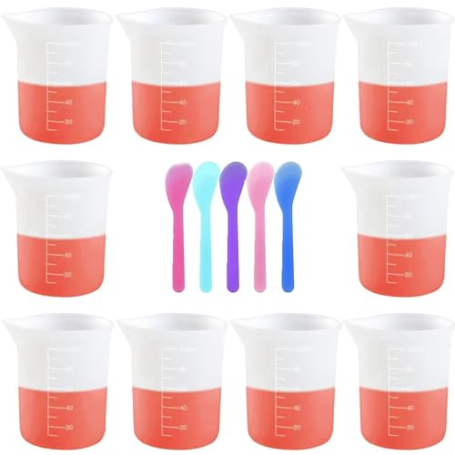 YZNlife 8PCS Silicone Measuring Cups for Resin 100ml, 10ml Mixing Cups,Epoxy  Resin Tools kit with Mixing Sticks,Dropping