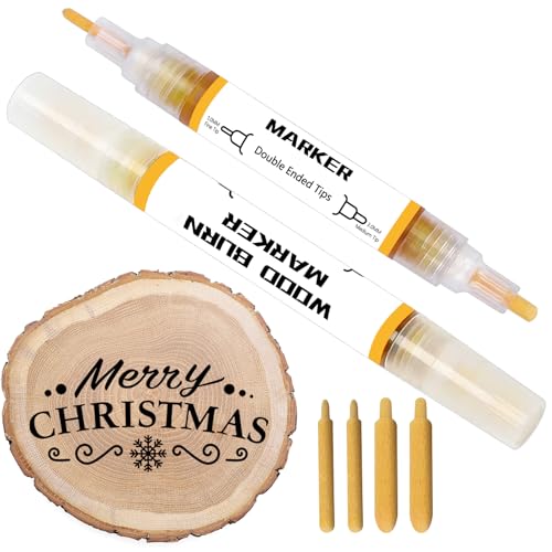 Tareio Wood Burning Pen Marker Chemical Wood Scorch Pen Heat Sensitive Marker for Wood and Crafts for Easy Use New Formula(1 Bullet nib& 1 Oblique