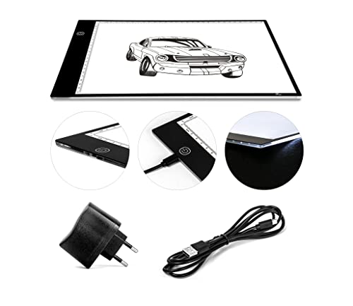 Rechargeable A4 LED Light Pad with Padded Case YINGWOND Tracing Light Box W/Riser Stands and Paper Clip 6 Levels of Brightness Type-C Cable Wireless D