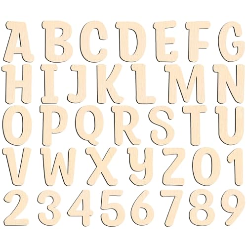 124 Pcs Wooden Letters 2 inch for Crafts Unfinished Capital Wooden Alphabet Letters and Numbers Focal20 Small Wood Letters for DIY Painting Arts