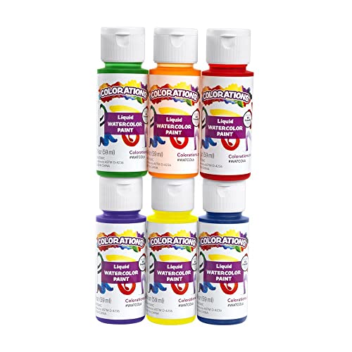 Colorations - LWPACK Liquid Watercolor Paint, 4 fl oz, Set of 6, Non-Toxic,  Painting, Kids, Craft, Hobby, Fun, Water Color, Posters, Cool Effects