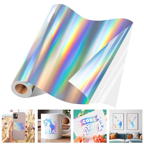 Gatichetta Holographic Spectrum Silver Adhesive Vinyl Roll - Permanent Adhesive Glossy & Waterproof Vinyl | 12 x 6' | for Crafts, Cricut, Silhouette, Cameo, Dec