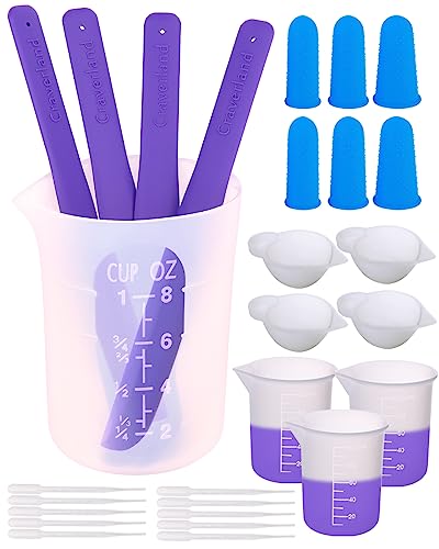 Nicpro 100 & 250ml Silicone Resin Measuring Cups Tool Kit, Measure Cups, Silicone Popsicle Stir Sticks, Pipettes, Finger Cots for Epoxy Resin Mixing