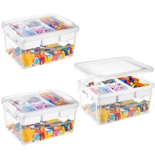novelinks Stackable Plastic Clear Storage Box Containers with Latching Lid  - Art Craft Supply Organizer Storage Containers for Pencil Box, Lego