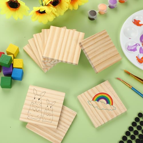 WLIANG 50 Pcs Unfinished Wood Pieces, Natural Blank 5 X 5 Inch