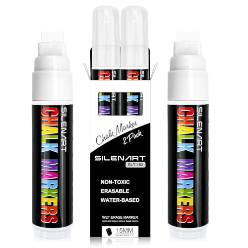 SILENART White Chalk Markers 24 Pack, Chalk Pens White Liquid Chalk Markers  White Erasable Chalkboard Markers for Kids, Chalk Marker for Signs Labels