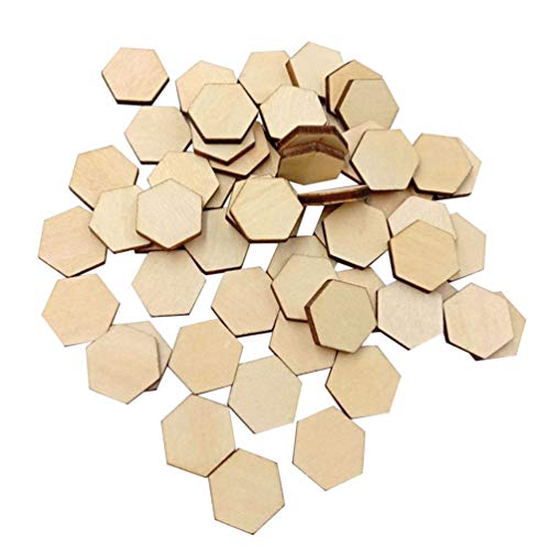 Sewroro Unfinished Wood Slices Hexagon Shaped Wood Slices 100Pcs Unpainted  DIY Wood Pieces for Art Adult Kids Handmade Art Wood Embellishements