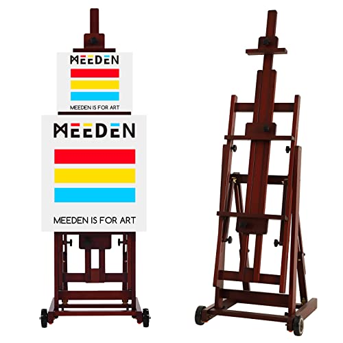  MEEDEN Extra Large H-Frame Studio Easel - Solid Beech Wooden  Artist Professional Heavy-Duty Easel, Painting Art Easel Stand with 4  Premium Locking Silent Caster Wheels, Hold Max 82, Walnut