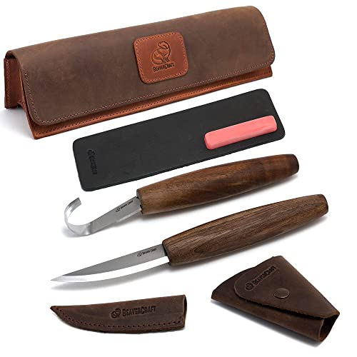 Wood Carving Tools Set for Spoon Carving Kit 3 Knives in Tools Roll Leather  Strop and Polishing Compound Spoon Carving Tools Hook Sloyd Detail Knife  Deluxe Spoon Carving Kit S13X