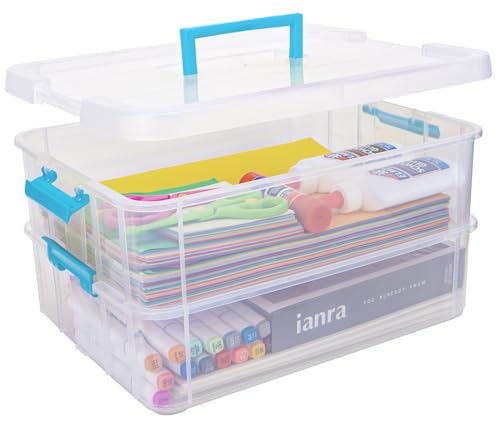 BTSKY Stack & Carry Box, Clear Plastic Storage Container Stackable