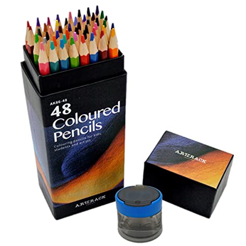 43 colored pencil sets, two sketchbooks with 50 pages, black