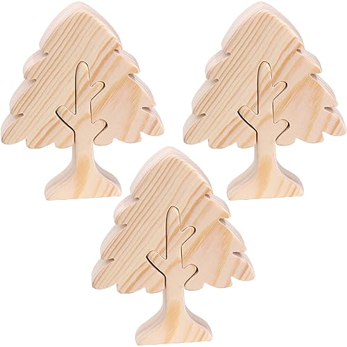  Unpainted Wood Tree Figures - Set of 3 - Handmade Craft Blanks  - 3.9-inch Height - Unfinished Wood Craft Supplies - Ideal for DIY  Projects, Interior Decor, and Fine Motor Skills Development