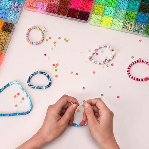 QUEFE 13000pcs, 60 Colors, Clay Beads for Bracelet Making Kit, Flat Round  Polymer Heishi Beads with Letter Beads for DIY Craft Gifts, Necklace Jewelry  Making, S…