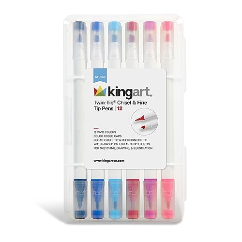 Kingart 453-12A Pro Metallic 12 Ct. Extra Fine Paint Pens, 0.7mm Tip, 12 Acrylic Paint Colors Incl. Gold, Silver, Low-Odor Water-Based Quick Drying