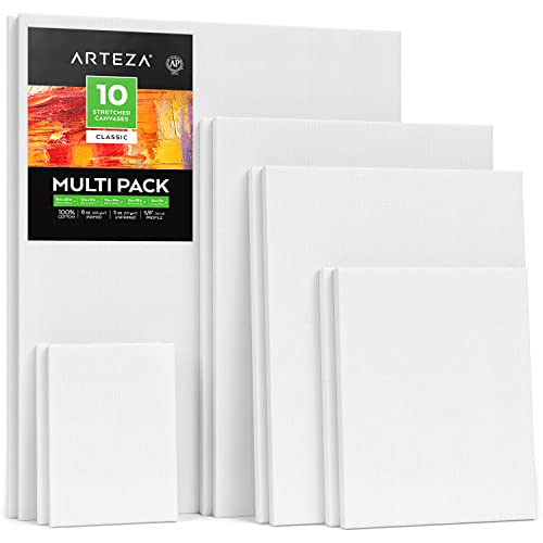 Arteza Canvas Pad, 9 x 12 Inches, 10 Sheets, 100% Cotton, 12.3-oz Gesso  Primed, Glue-Bound Canvas Paper for Oil and Acrylic Painting, Art Supplies  for