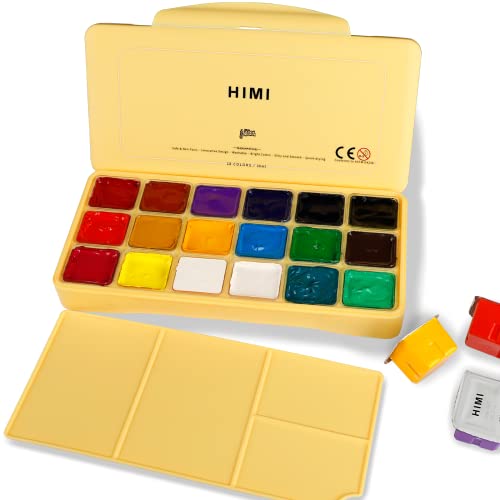 HIMI Gouache Paint Set, 24 Colors Guasha Paint for Canvas Watercolor Paper  with 3 Brushes & Palette,30ml Jelly Cup Design, Non Toxic, Perfect for