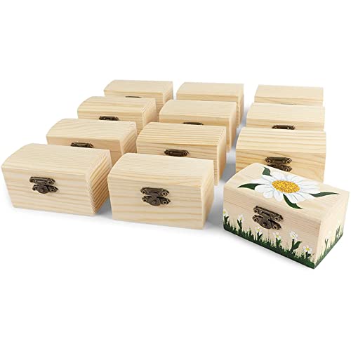 6 Pack Unfinished Wooden Boxes with Hinged Lids, Pinewood Magnetic Wood Box  for Crafts, Jewelry Storage (3.5 x 3.5 x 2 In)