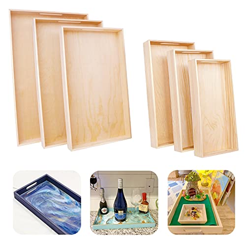 HEITICUP Wooden Serving Tray-One Piece Set of Rectangular Shape Wood Coffee  Table with Cut Out Handles, Kitchen Trays for Party, Serving Pastries