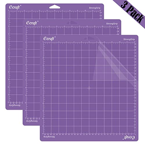 Ecraft 12X12 Cutting Mat For Cricut - Include (Strong/Standard/Light)  Adhesive Sticky (3 pack) Flexible Square Gridded Quilting Cut Mats  Replacement for Crafts、Sewing and All Arts.（Variety)