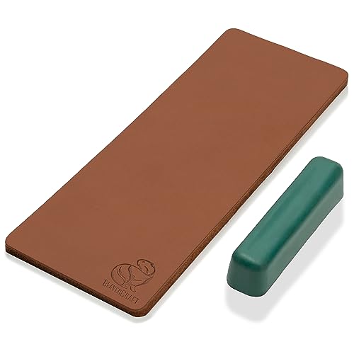 LAVODA Leather Strop for Knife Sharpening with Polishing Compound Paddle Strop Double-Sided Strop Kit 14 x 2 Knife Stropping Block for Honing