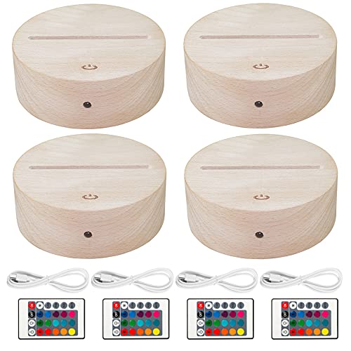 Honoson 4 Pieces 3D Night LED Light Lamp Base with 4 Pieces Acrylic Glass Panel Remote Control USB Cable 16 Colors Lamp Light Display