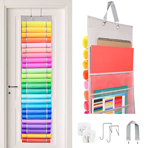 ZENXUS Hanging Organizer, 12x12 Paper Storage, Deep Pocket Vinyl Holder,  for Cardstock, Scrapbook, Craft Paper, Cut Mat, 6 Door Hooks Included,  2-Pack