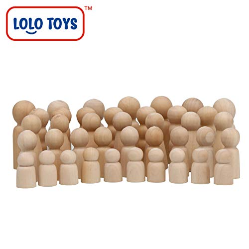 Wooden Peg Dolls Unfinished 2'' Set of 18 pcs - Wooden Peg People