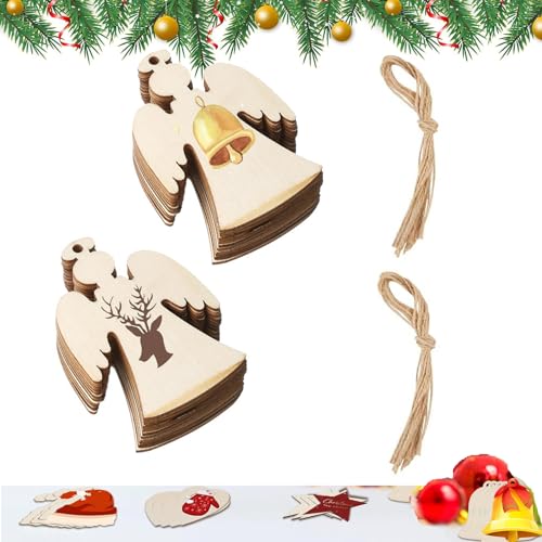Unittype 18 Pcs Christmas Wooden House Cutout Ornaments Christmas Tree  Wooden House Shaped Embellishment Hanging Ornaments Double Side Wood House